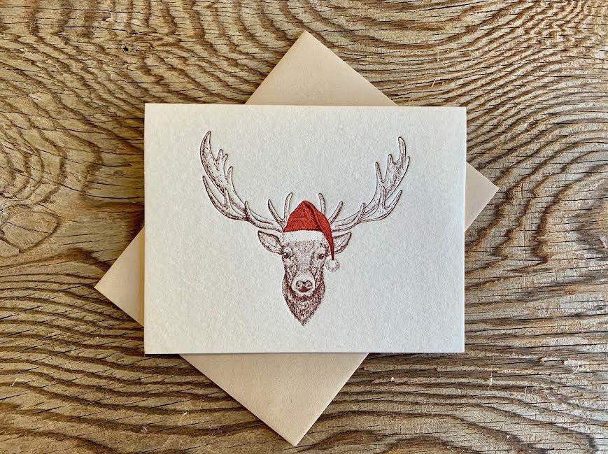 Letterpressed Reindeer Note Cards pack of 8