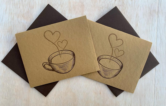 Coffee Mug with Hearts Letter Pressed Note Cards Pack of 10